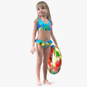 3D Child Girl Holding Swim Ring model