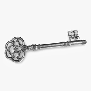 Antique Ornate Skeleton Key Silver 3D model