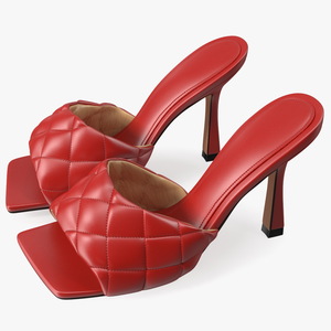 Square-toe Padded Mules Red 3D