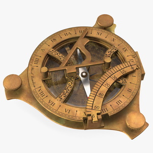 3D model Folded Aged Antique Compass with Sundial