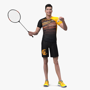 3D model Asian Man with Badminton Racket Standing Pose