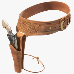 3D Western Gun Leather Belt with Revolver model