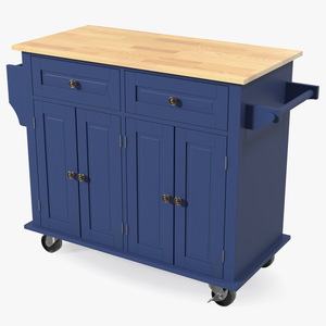 Kitchen Cart on Wheels Blue 3D