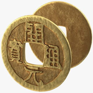 3D Chinese Gold Coin Tang Dynasty Kai Yuan Tong Bao model