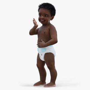 One Year Old Black Boy in Diaper Rigged 3D model