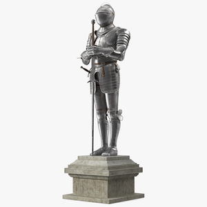 3D Medieval Knight Plate Armor Standing on Podium