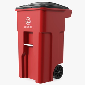 Red Plastic Wheeled Kitchen Trash Can 3D