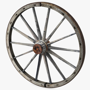 Rustic Old Wooden Wagon Wheel 3D model