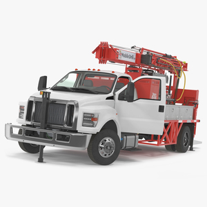 3D Mobile B-51 Drill Rig Truck Red Rigged model