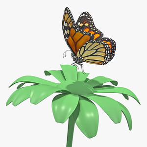 Animated Monarch Butterfly Takes Off from Flower with Fur Rigged 3D model