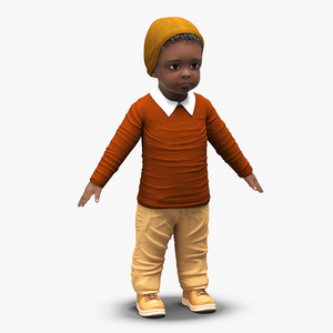 Baby Boy Dark Skinned Outdoor Autumn Style A-Pose 3D model