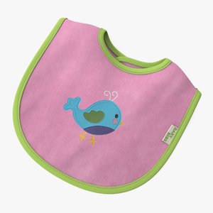 3D Pink Baby Bib with Bird model