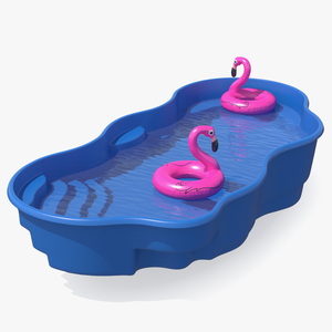 Pool and Inflatable Flamingo Swimming Ring 3D