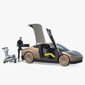 Unitree H1 Robot Load Baggage in Tesla Taxi with Female Inside 3D
