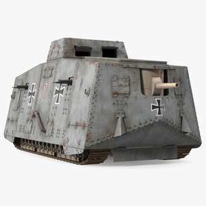 Old Aged WWI German A7V Armored Vehicle Tank 3D model