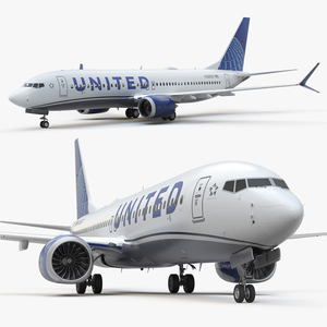 3D United Airlines Boeing 737 Max 8 Rigged for Cinema 4D model