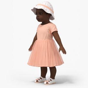 3D Black Baby Girl Light Skin in Summer A-Pose model