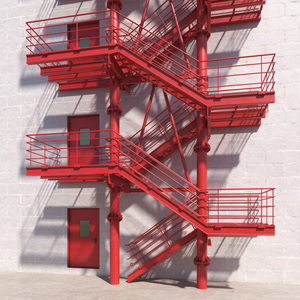 3D Fire Escape Red with Concrete Wall of House model