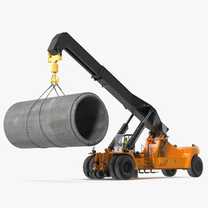 Worker on a Reachstacker Loading Concrete Pipes 3D