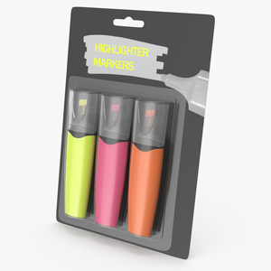 3 Highlighter Markers with Package 3D model