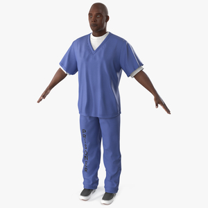 Black Prisoner in Blue Uniform A-Pose 3D