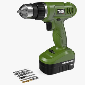 3D model Black and Decker Cordless Drill with Drill Bit Set