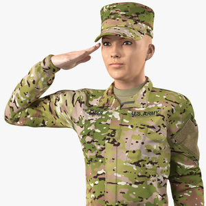 3D Female Soldier Camo Saluting Pose model