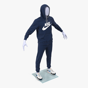 3D model Nike Sportswear Suit Blue Raised Hood on Mannequin