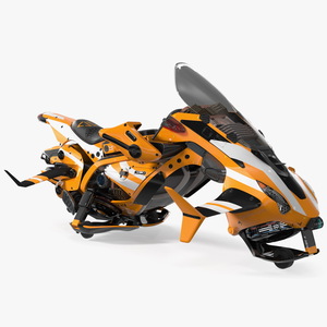 3D Scifi Fly Motorcycle Yellow Rigged for Cinema 4D model