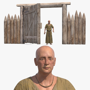 Medieval Wooden Gate and Monk 3D model