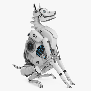 3D Sitting Futuristic Robotic Dog White