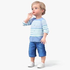 3D Baby in Summer Strolling Clothes Standing Pose