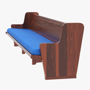 3D Upholstered Church Pew Bench Blue model