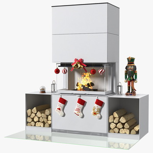 Festive Fireplace Scene with Christmas Decorations Fur 3D model