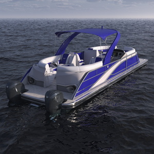 3D Modern Pontoon Boat Blue Rigged