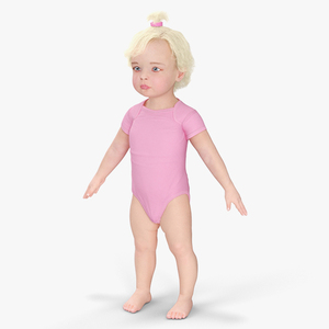 3D Baby Girl Wearing Bodysuit A-Pose model