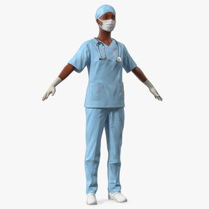 3D model Medical Professional in Scrubs with Stethoscope and Mask Fur