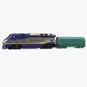 3D model Diesel Electric Locomotive with Tarpaulin Freight Wagon