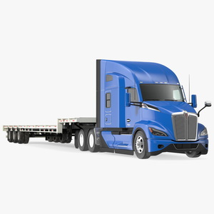 Kenworth Truck with Single Drop Tri Axle Extendable Trailer 3D model