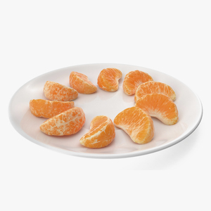 3D Peeled Mandarin Orange Segments on White Plate