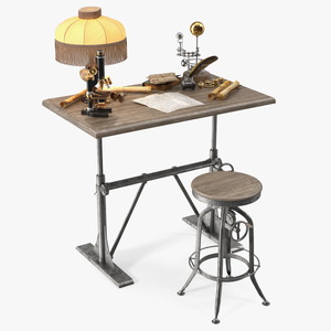 3D Vintage Table with Old Stuff model