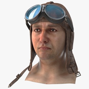 Pilot head with Helmet and Goggles 3D model