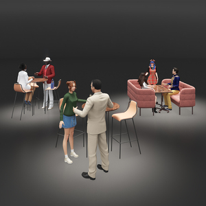 3D Casual People in Cafe Setting Fur model