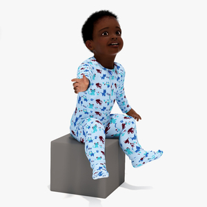 3D African Baby Boy Wearing Full Bodysuit Sitting