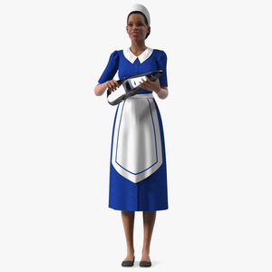 3D model Light Skin Black Maid with Handheld Vacuum Cleaner