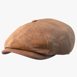 Leather Flat Cap Brown 3D