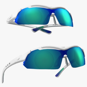 3D Pair of White Cycling Sunglasses with Blue Gradient Lenses model