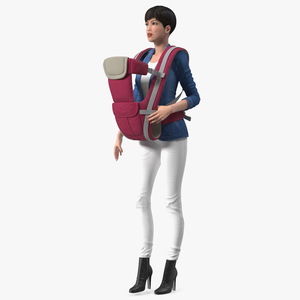 3D Woman with Baby Carrier Pink model