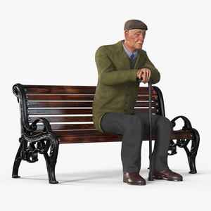 Old Man Sitting on Bench 3D model