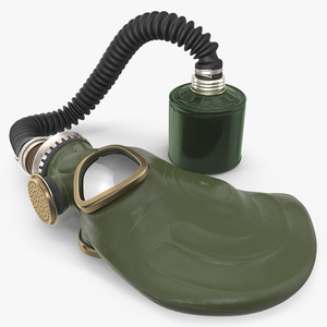 3D model Green Gas Mask with Long Hose Lying